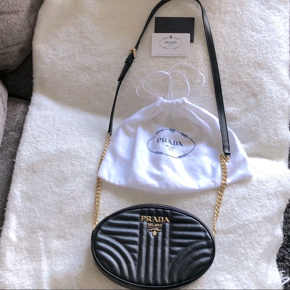 Prada diagramme black leather crossbody